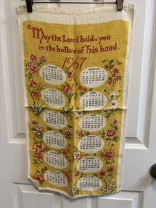 Vintage Linen Tea Towel 1967 Calendar “May The Lord Hold You 27” X 15” Yellow - Picture 1 of 7