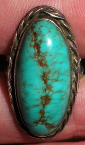 VINTAGE NAVAJO GREAT TURQUOISE STERLING SILVER RING SIZE 6.5 vafo - Picture 1 of 8