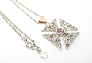 Clogau Gold Silver & 9ct Rose Gold Pink & White Cross Pendant 18" Chain - Picture 1 of 7