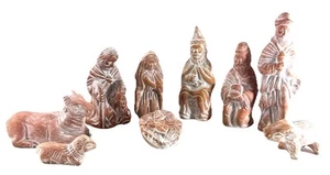 Juego de 9 belenes de terracota tallados a mano estatuillas rústicas de Navidad - Imagen 1 de 6