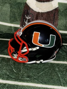 Miami Hurricanes Custom Black Mini Football Helmet W/ Visor - Picture 1 of 5