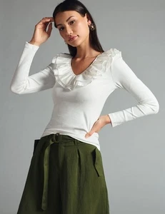 Anthropologie Dolan Langarmshirt mit Rüschen Größe XL Neu mit Etikett - Bild 1 von 4