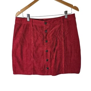 New GHANDA Poppy red corduroy button Down mini skirt size 12 100% cotton Boho - Picture 1 of 10