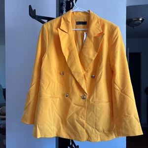 NEW YORK & COMPANY Mustard Double-Breasted Blazer - Picture 1 of 2
