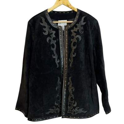 Linea by Louis Dell'Olio Plus Size 1X Black Suede Leather Studded Jacket - Image 1 of 4