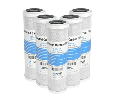Activated Carbon CTO Water Filter Cartridge Standard 2.5 x10" 5 Micron 5 pack - Image 1 of 4