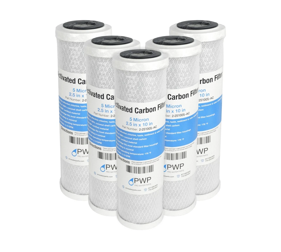 Activated Carbon CTO Water Filter Cartridge Standard 2.5 x10" 5 Micron 5 pack - Image 1 of 4