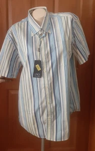 Lincs by David Chu Men's Short Sleeve Shirt Blue and White Stripes Size L NWT - Picture 1 of 4