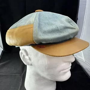 Vtg Levis Orange Tab Denim Leather Pocket 6 Panel Newsboy Gatsby Hippy Hat RARE - Picture 1 of 16