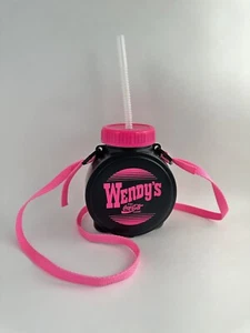 Vintage 90’s Wendy's Neon Pink Black Travel Water Drink Bottle with Straw - Picture 1 of 4