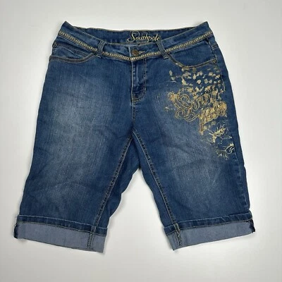 Pantalones Cortos Para Mujer Southpole Y2K Bordados Deslumbrados Bootcut Pantalones Cortos Talla 14 Foto 1 de 4
