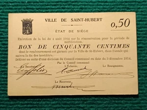 Billet Nécessité - VILLE SAINT-HUBERT - ETAT DE SIEGE - BON 50 CENTIMES 1914 - Imagen 1 de 2