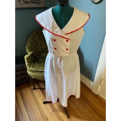 Pullover naval años 70 blanco poliéster + algodón doble botonadura botón rojo mangas Foto 1 de 4