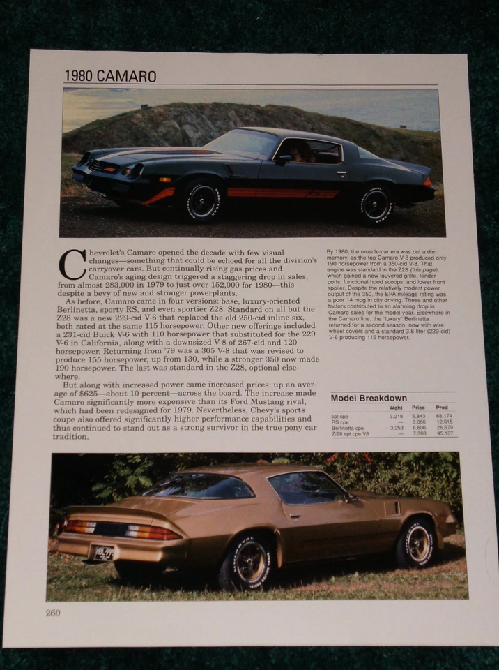 Chevy Camaro 1980 hoja de especificaciones información foto 80 Z28 Z/28 Rs Berlinetta Foto 1 de 1