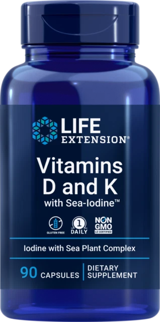Life Extension Vitamins D and K with Sea-Iodine 60 Capsules (02040)