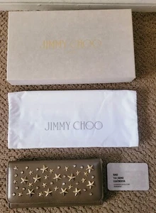 AUTHENTISCHE JIMMY CHOO KLAPPE LEDER LANGE GELDBÖRSE STERNE BOX DUSTWRAP GEBRAUCHT HELL MOKKA - Bild 1 von 23
