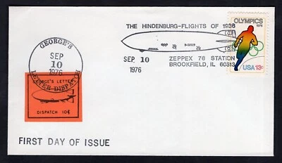 USA Brookfield IL 1976 Airship Zeppelin Hindenburg Local Post FDC Cover Olympics - Image 1 of 2
