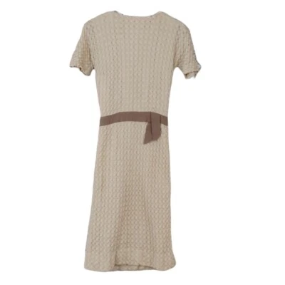 VTG Mel Naftal of California Dress Beige Crochet Knit Wiggle Short Sleeve XS/S - Image 1 of 4