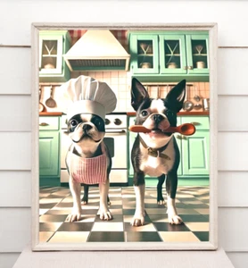 Boston Terrier Chef Kitchen Art, Cute Dog Wall Art, Dog Wall Decor, Retro Art - Picture 1 of 4
