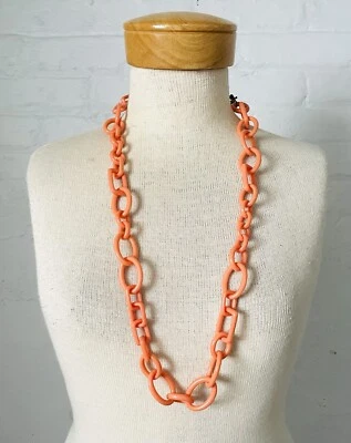 J. Crew Coral Chunky Necklace Orange Acrylic Links Great Layering Chain Vintage - Image 1 of 4