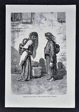 1880 Tour du Monde Gravure Print - Arab Women of Tebessa Algeria - Street Scene