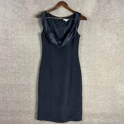 Vestido Vaina Shoshanna Talla 4 Negro Sin Mangas Satén Capucha Cuello Seda Trabajo Carrera Foto 1 de 4