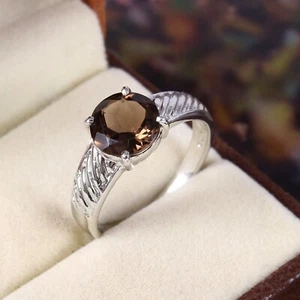 Smoky Quartz Ring Stackable Brown Gemstone 925 Sterling Silver Gemstone Jewelry - Picture 1 of 5