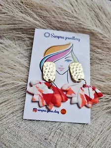 Multicoloured Lotus Boho Dangle Polymer Clay Handmade Earrings - Picture 1 of 2