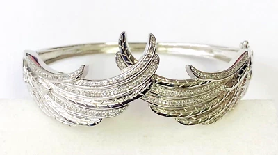 QVC Affinity Sterling Angel Wing 1/2cttw Natural Diamond Bangle Bracelet 7-1/4" - Image 1 of 4