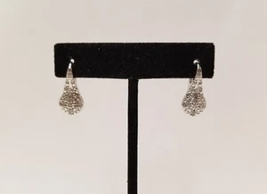 Natural Diamond (0.40ct) Double Halo Platinum Plated Leverback Hoop Earrings - Picture 1 of 6