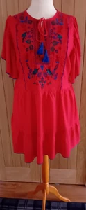 BNWT JOE BROWNS SIZE 18 -26 Woven Embroidered Tunic Top Tassel Tie Teracotta/Red - Picture 1 of 5