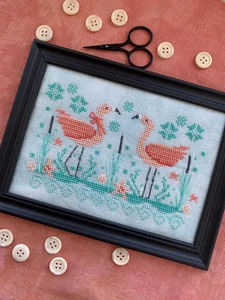 Seaside Flamingos Counted Cross Stitch Pattern ~ Stitches by Ethel - Picture 1 of 2