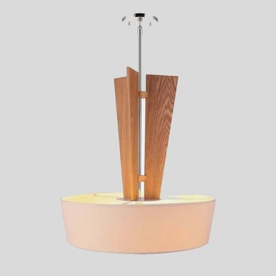 Woodbridge Lighting Angle 3-Light Wood & Tapered Shade Pendant in Satin Nickel - Image 1 of 2