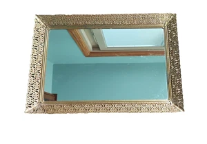 VASSOIO VANITY VINTAGE OTTONE E VETRO, vassoio comò bottiglia profumo tono oro 11x16 - Foto 1 di 6