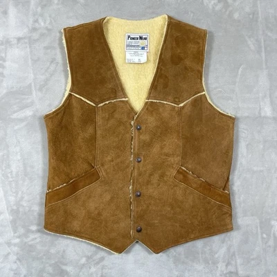 Chaleco de cuero de gamuza Pioneer Wear para hombre 42 marrón Western Ranch forrado Sherpa EE. UU. Foto 1 de 4