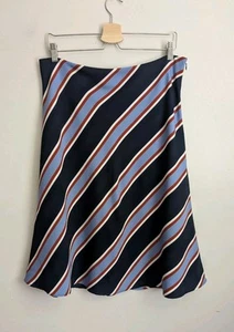Ann Taylor Bias Cut Preppy Stripe Skirt A-Line Navy Size 12 Below Knee Modest - Picture 1 of 7