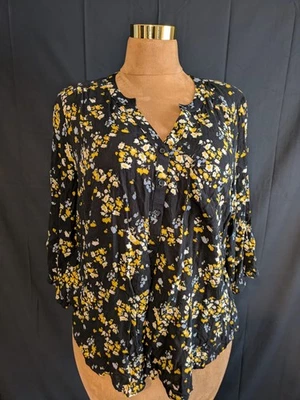 Market & Spruce Blusa Mujer, Negro, Amarillo y Blanco, Talla 1X Foto 1 de 4