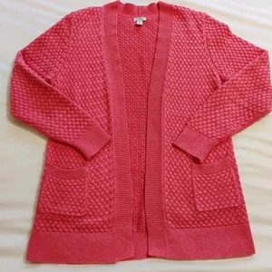 LL Bean Cardigan Sweater Basket Weave Open Front Cotton Womens Medium Petite - Picture 1 of 9