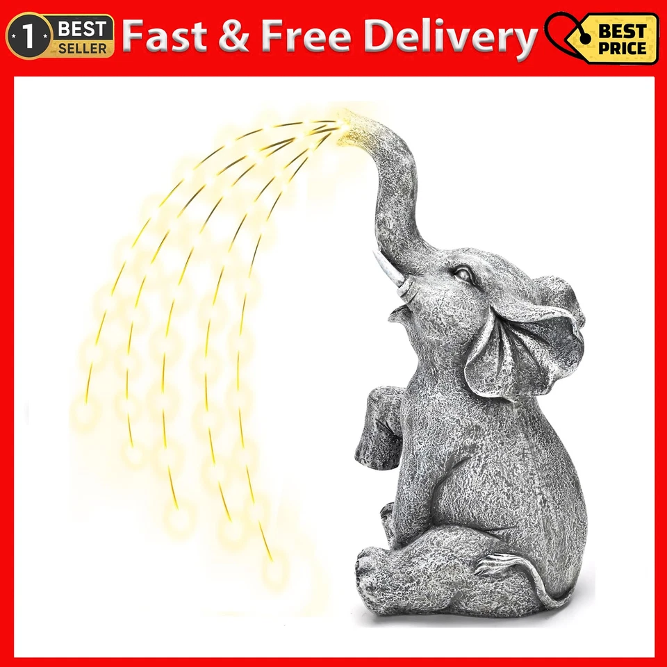 GIGALUMI Solar Garden Decor Upgraded Elephant Statues Outdoor Birthday Gifts fo