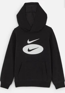 Nike Hoodie Sweatshirt Youth Medium 5/6 Black Sportswear Fleece Lined Pullover - Picture 1 of 7