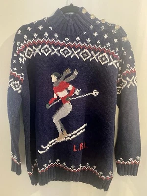 Suéter de algodão RALPH LAUREN LRL tamanho G exclusivo tricô à mão esquiador downhill linho - Imagem 1 de 4
