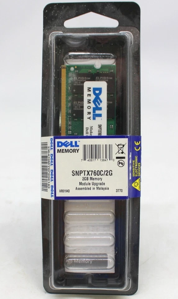 Dell Memory Module Upgrade 2GB VR0194D 3770 New Computer DIMM DDR2 SNPTX760C - Image 1 of 4