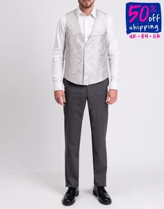 RRP €190 PAL ZILERI CERIMONIA Waistcoat IT52 US42 XL Paisley & Striped Y-Neck - Picture 1 of 10