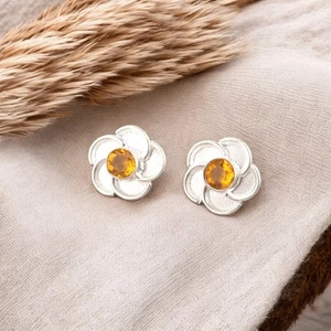 Citrin Edelstein 925 Sterling Silber Schmuck leichte Ohrringe 0,5" für Frau - Bild 1 von 6