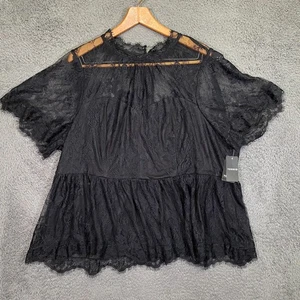 Torrid Bluse transparent schwarz Spitze Schößchen 3XL Whimsigoth Witchy Fairycore Babydoll - Bild 1 von 15