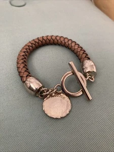 Reiss Bracelet Gold-tone And Brown Leather VGC - Picture 1 of 2