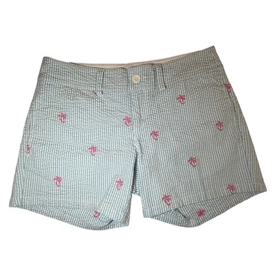 Шорты в полоску Lilly Pulitzer синие Seersucker вышитые пальмой женские размер 2 - Изображение 1 из 4