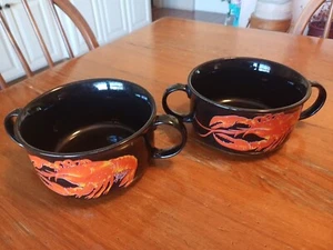 Qty 2, Vintage D.H. Holmes Lobster Crawfish Gumbo Soup Bowls - Picture 1 of 4