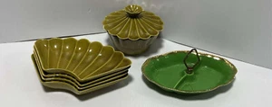 Vintage Calf. Pottery Serving Set Lazy Susan Avocado Green & green dish - Picture 1 of 11