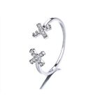 Double X-shape Star Silver SP Pave CZ Adjustable Band Ring